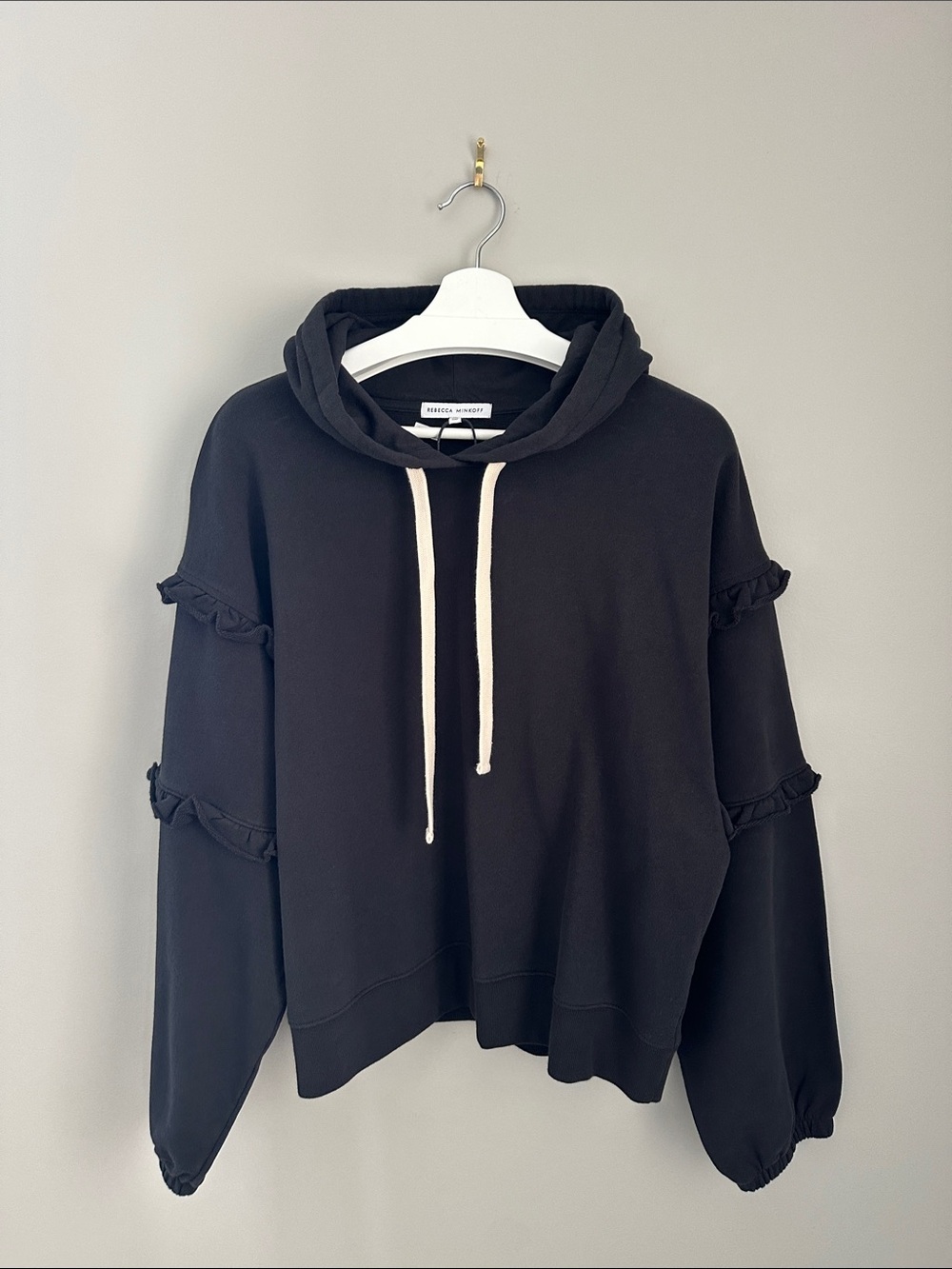 NWT Rebecca Minkoff Black Ruffle Sleeve  Hoodie Sweatshirt